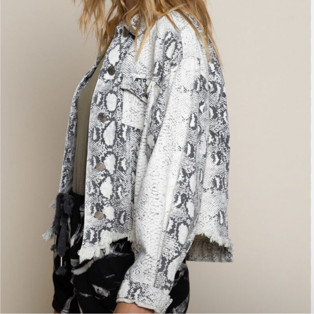 Pol Snake Python Print Denim Jean Jacket Distress… - image 6